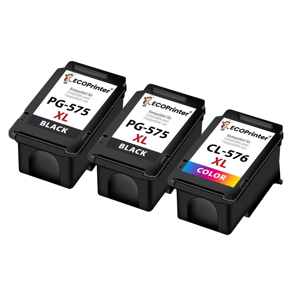 Pack de 3 cartouches ECOPrinter équivalent à Canon 2xPG-575XL / CL-576XL 