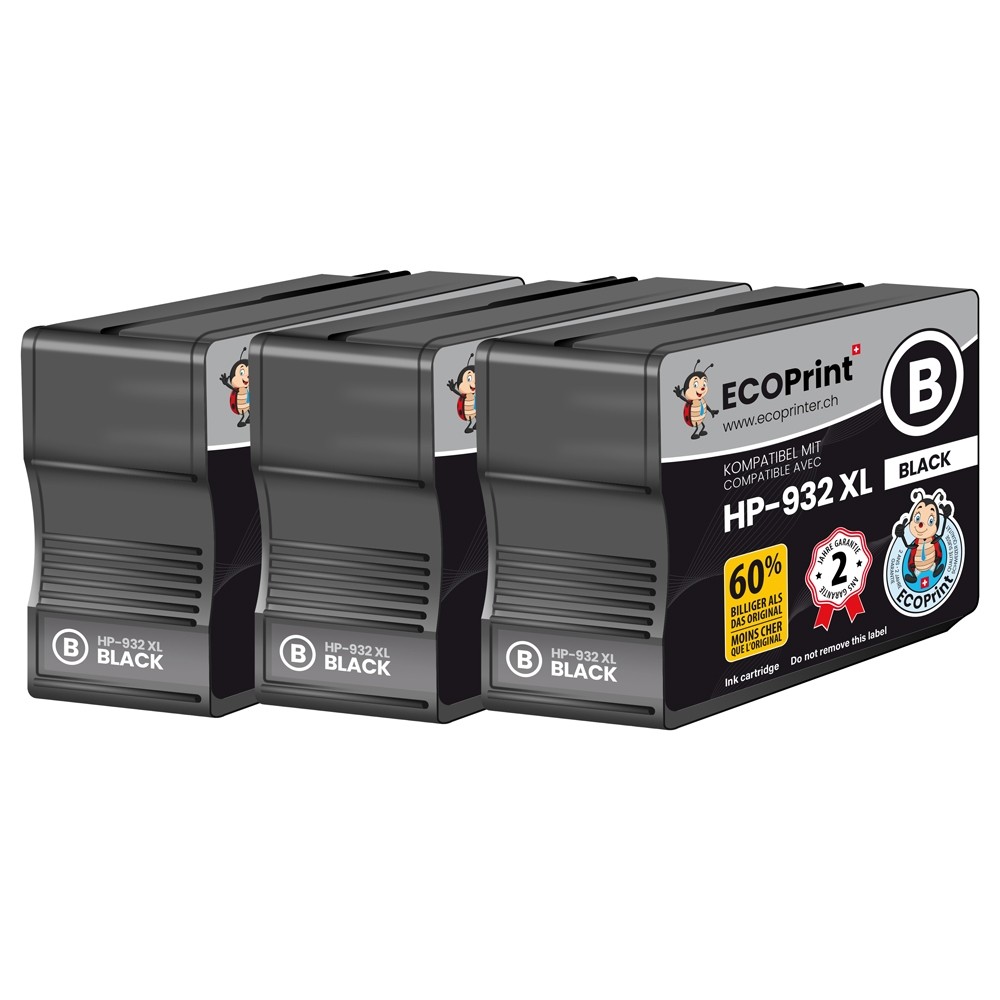 Pack de 3 cartouches ECOPrinter équivalent à HP 932XL