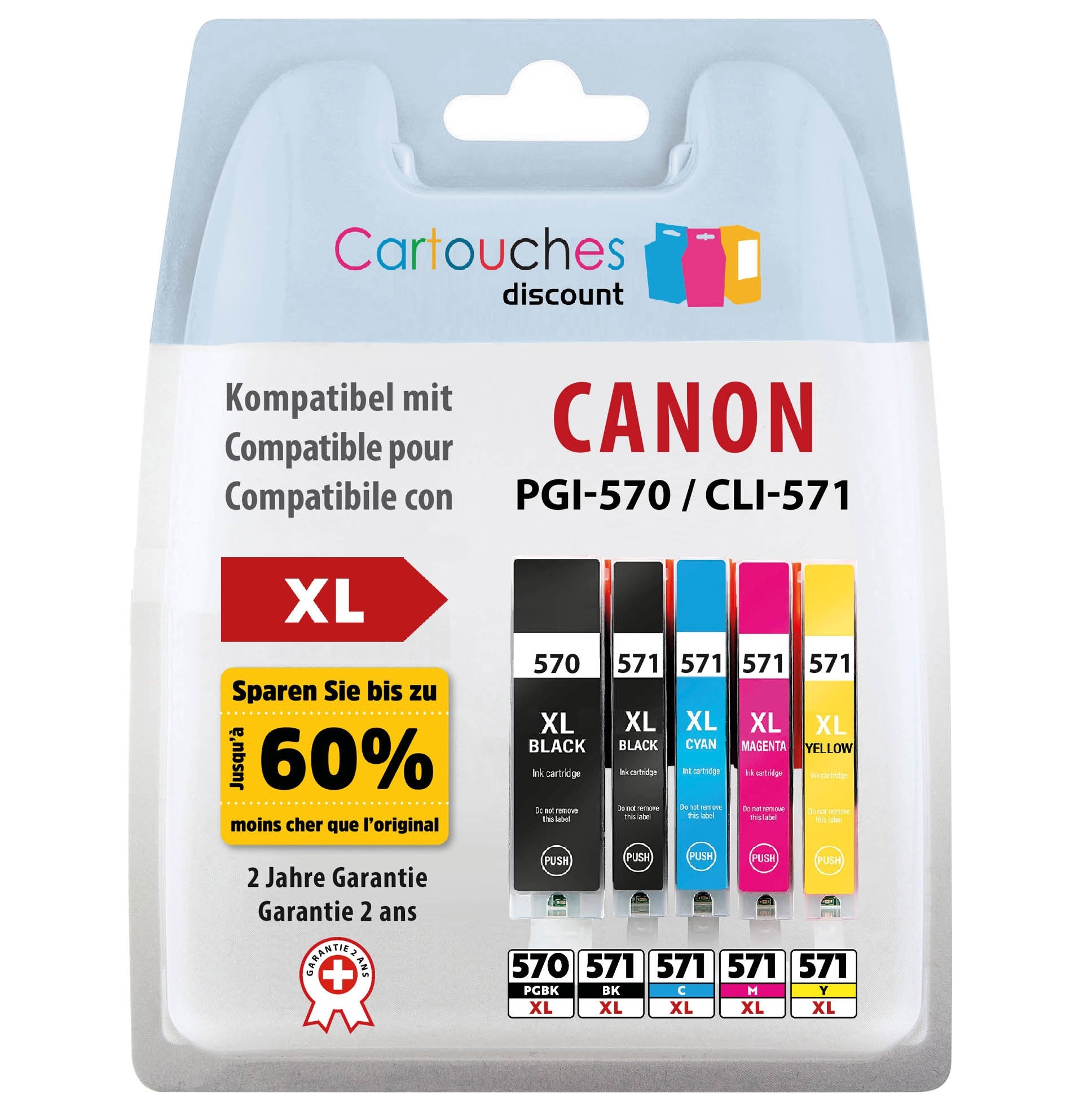 Pour Canon PGI 570 XL / CLI 571 XL (1 sets de 5 cartouches) + la