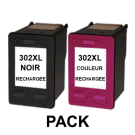 Pack cartouches rechargées HP 302XL /  Noir et Couleur