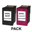 Pack cartouches rechargées HP 304XL /  Noir et Couleur SCV